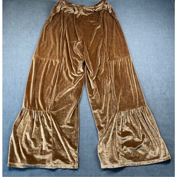 Velvet Flare Bell‎ Bottom Pants Womens XL Brown Boho Retro 70s Festival Lounge - Picture 12 of 13